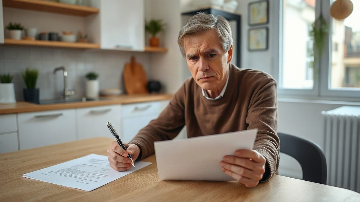 Candidat à une subvention examinant un dossier retourné à table